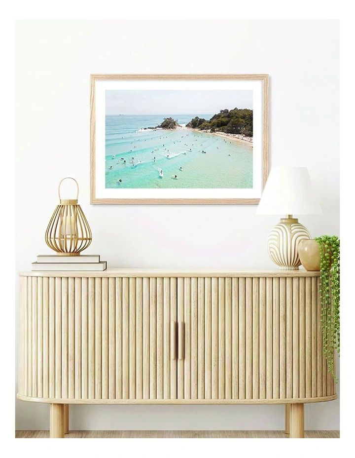 Australian Made Byron Beach Life Art Print A2 in Natural Frame