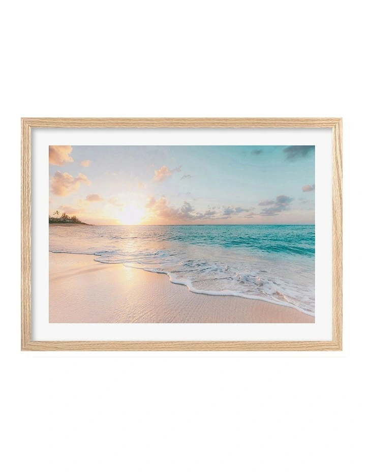 Australian Made Beach Sunrise Art Print A2 in Natural Frame