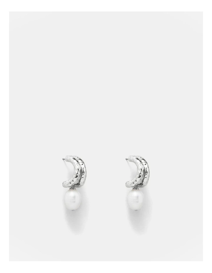 Reflective Pearl Hoop Earrings in Silver
