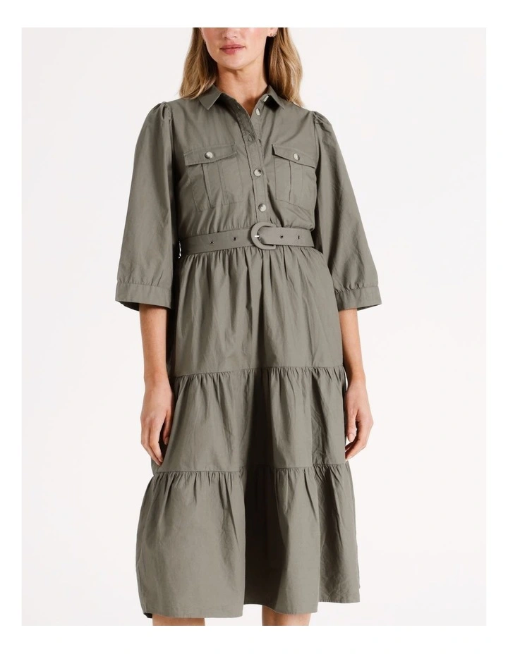 Hilsa Cotton Belted Midi Dress in Bungee Cord
