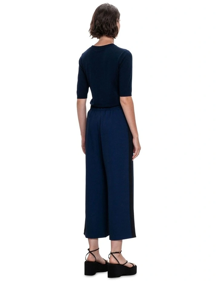 Stretch Twill Side Contrast Culottes in French Navy