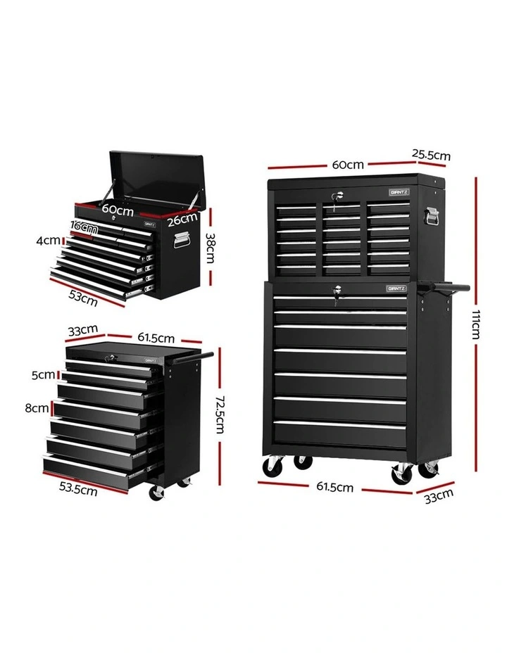 17 Drawers Tool Box Trolley Black