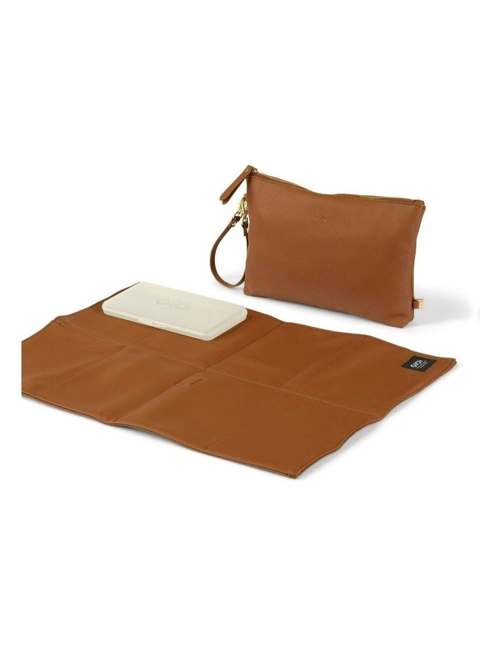 Vegan Leather Nappy Changing Pouch in Chestnut Brown