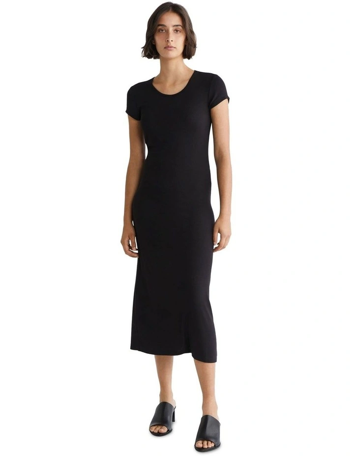 Modal Rib Cap Sleeve Dress in Black