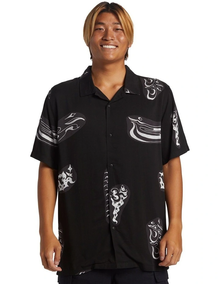 Pool Party Casual Short Sleeve Shirt in Black