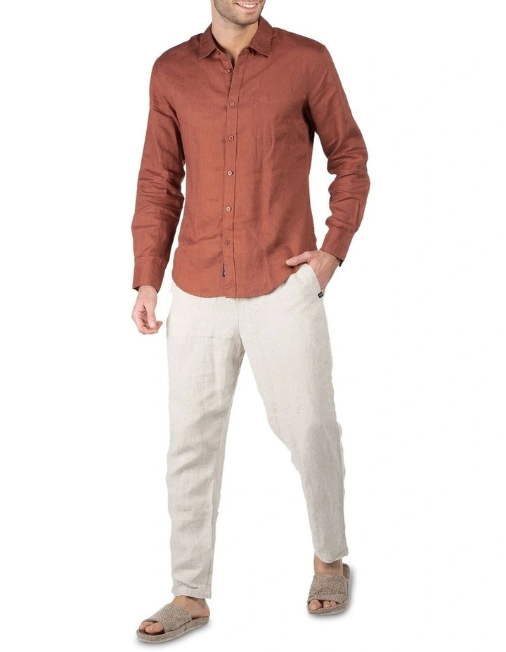 Long Sleeve Linen Shirt in Burnt Orange