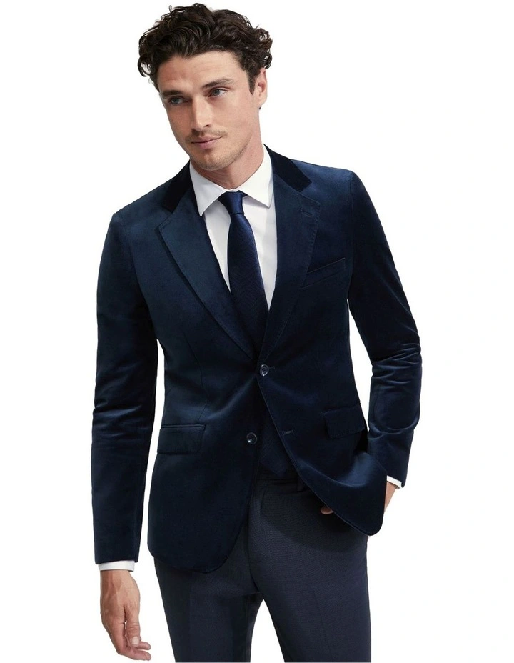 Blake Velvet Blazer in Petrol Blue