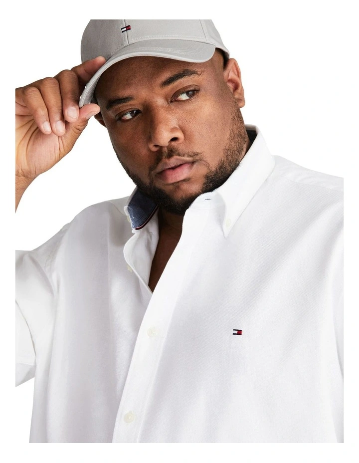 Big & Tall Cotton/Linen Dobby Short Sleeve Shirt in Optic White