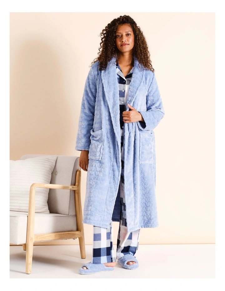 Fleece Long Robe in Light Blue
