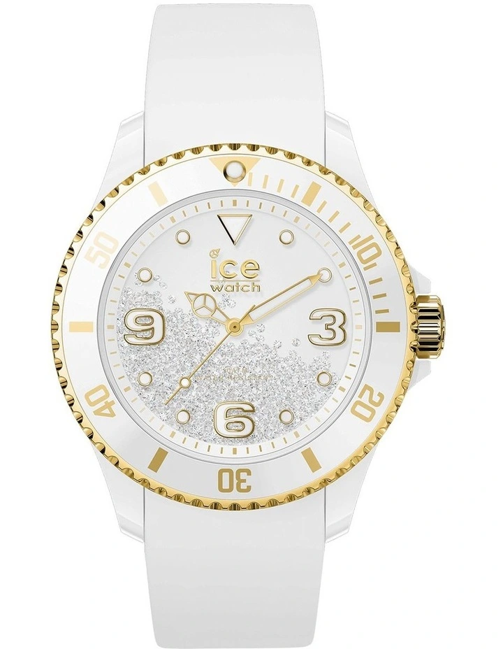 Ice Crystal Gold Medium White Silicone Quartz Watch