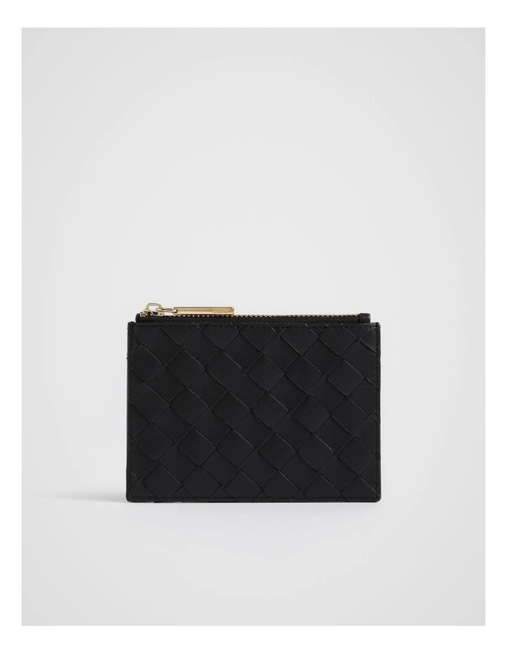 Leather Woven Card Holder in Black