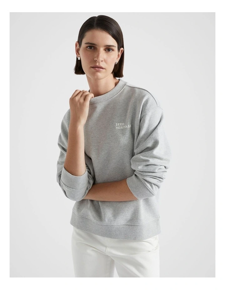 Heritage Crew Sweat Top in Silver Marle