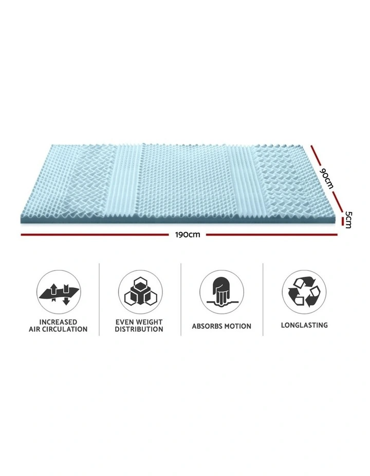 COOL GEL Memory Foam Mattress Topper BAMBOO 5CM 7-Zone Single