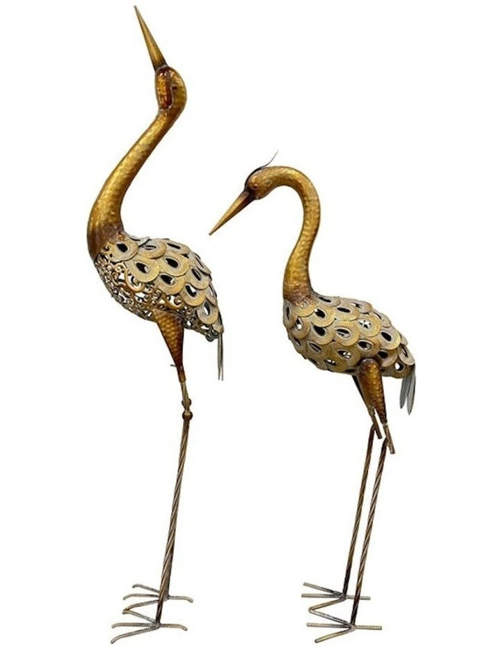 Crane Garden Statue Set of 2 in Rust