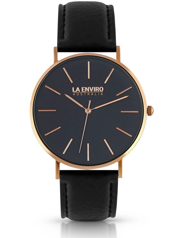 Pineapple Leather Rose Gold Black Strap Tierra 40mm Watch