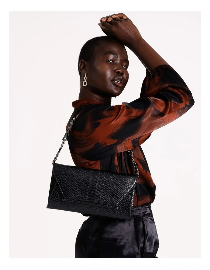 Athena Clutch Bag in Black Reptile