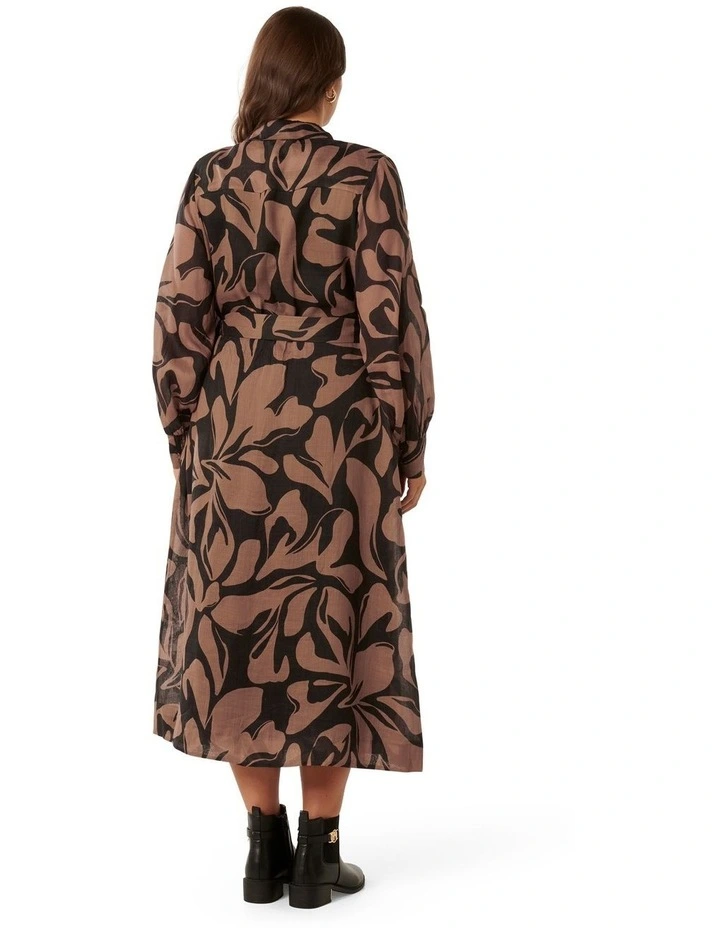 Janie Shirt Midi Dress in Black and Brown