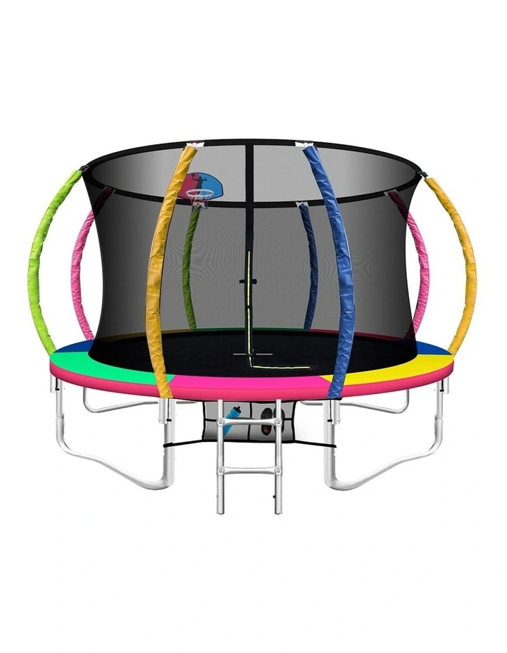12Ft Kids Trampoline Basketball Hoop Set Cover in Multi