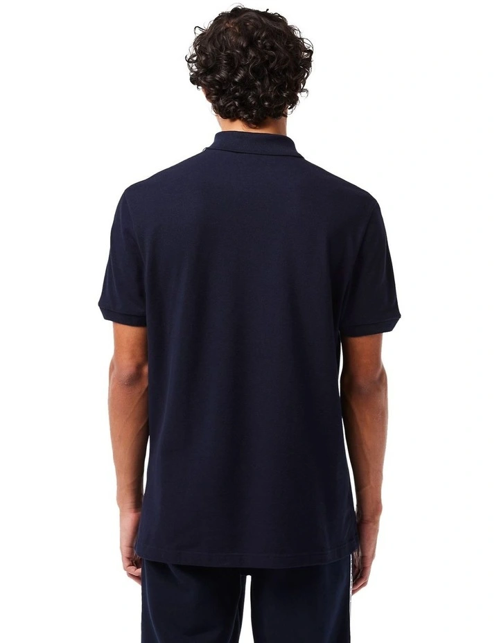 Logo Tape Stretch Mini Pique Polo Shirt in Navy