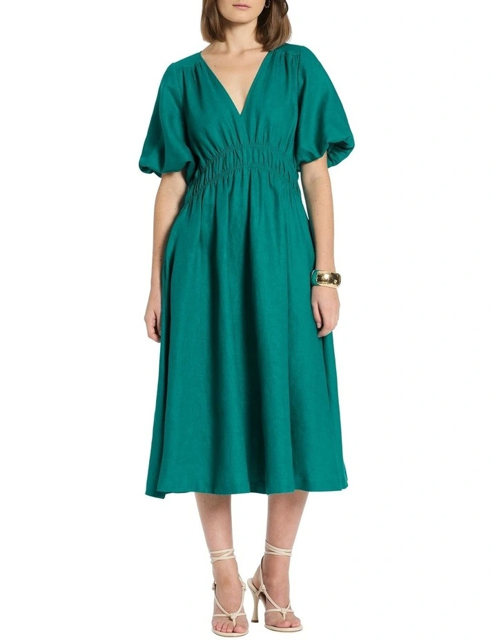 Trey Linen Dress in Teal