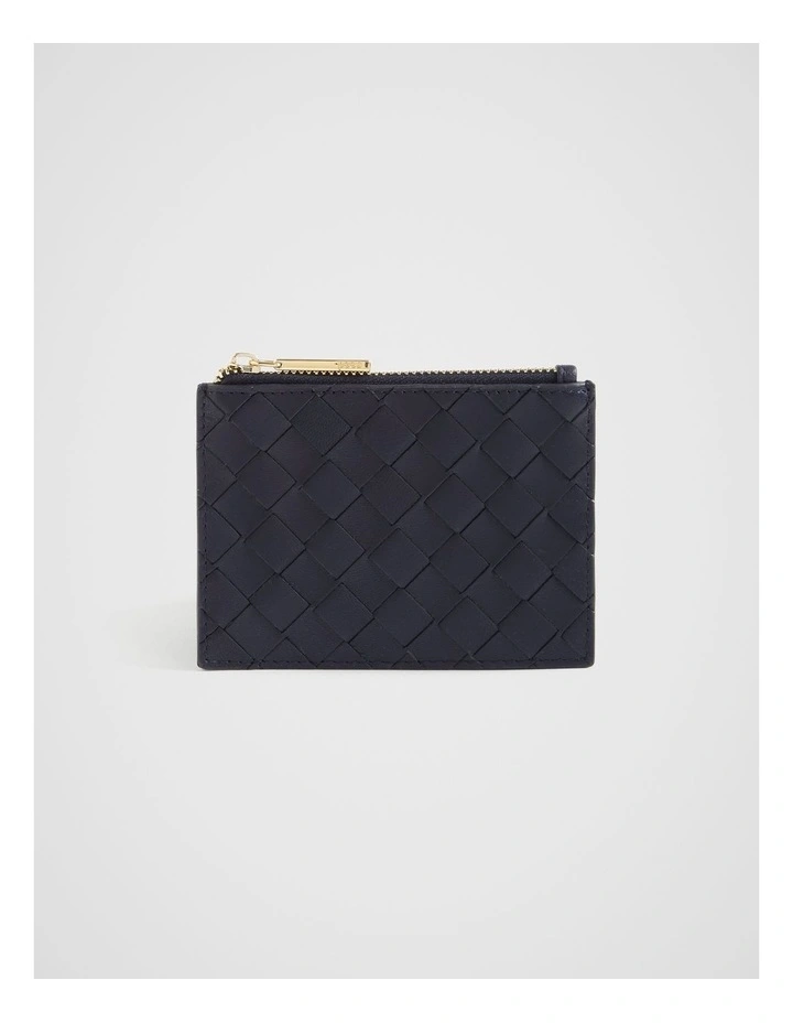 Leather Woven Card Holder in Midnight Sky