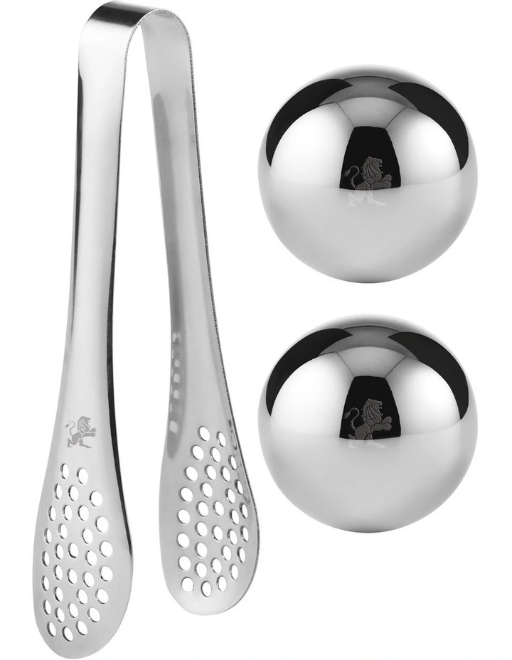 Reusable Ice Ball Set of 2 With Tongs in Stainless Steel