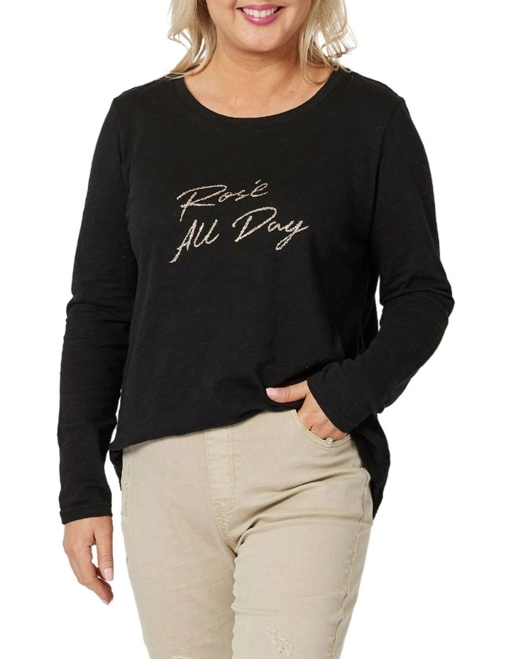 Rose All Day Long Sleeve T-shirt in Black