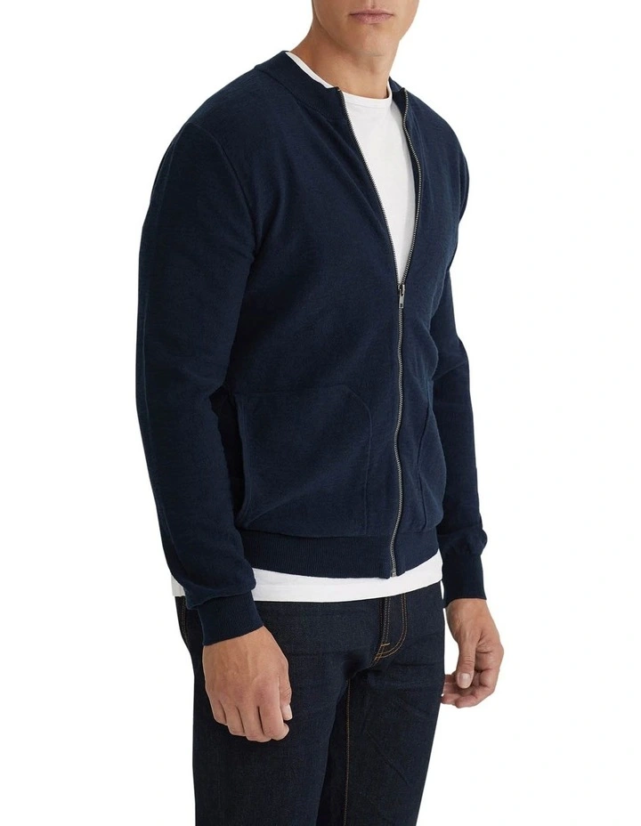 Ryan Cotton Blend Knit Zip Top in Navy