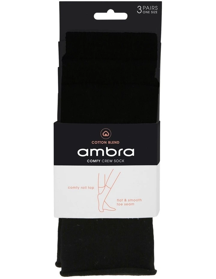 Cotton Blend Comfy Crew Length 3 Pair Socks in Black