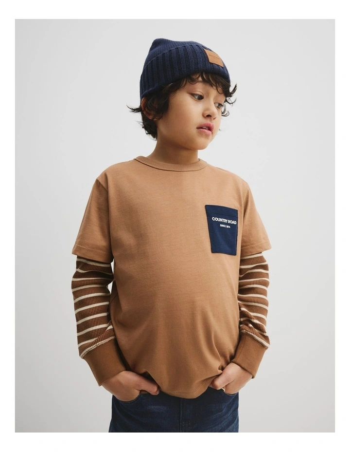 Organically Grown Cotton Pocket T-shirt in Camel