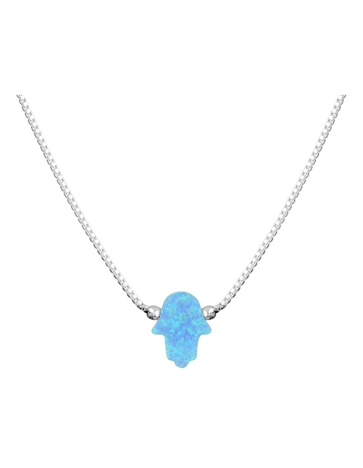 SS Mini Hamsa Fine Necklace-Light Blue