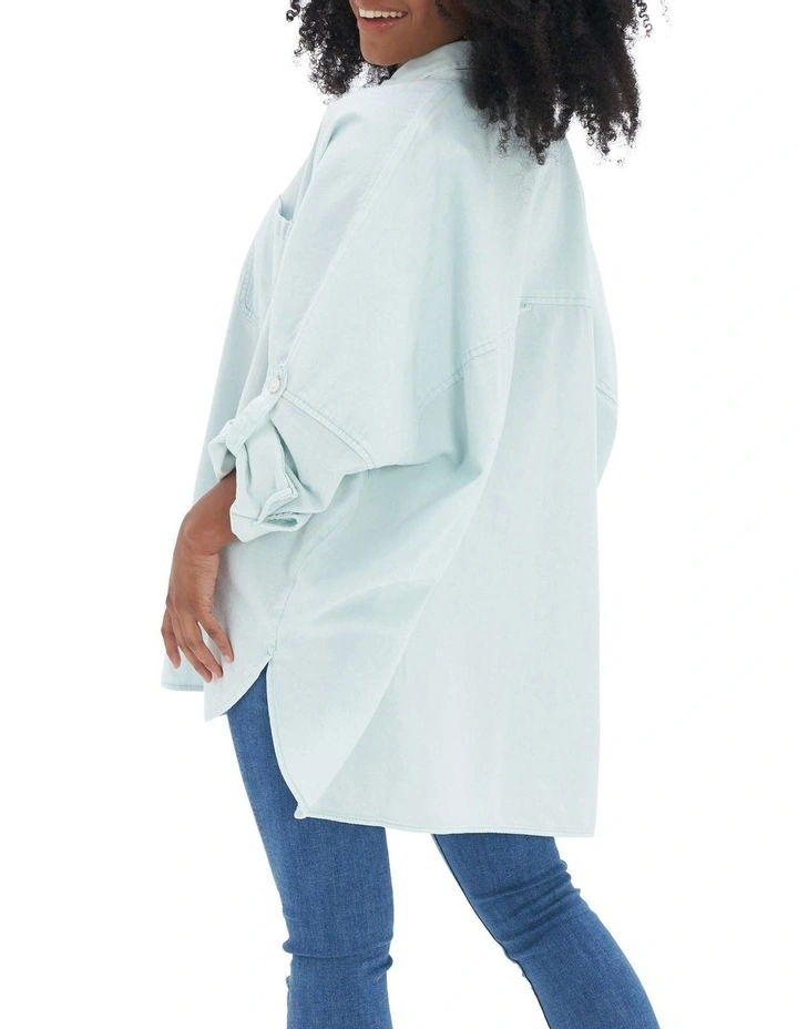 Oversized Button-Up Beach Shirt in Chambray Blue