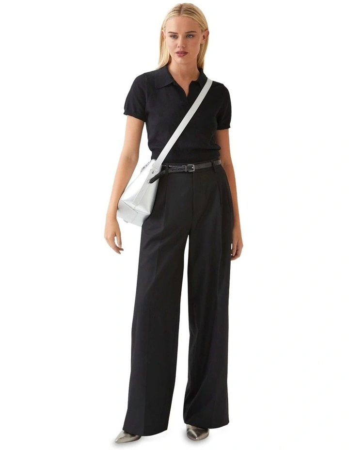 Daphne Polo Neck Knitted Crop Top in Black
