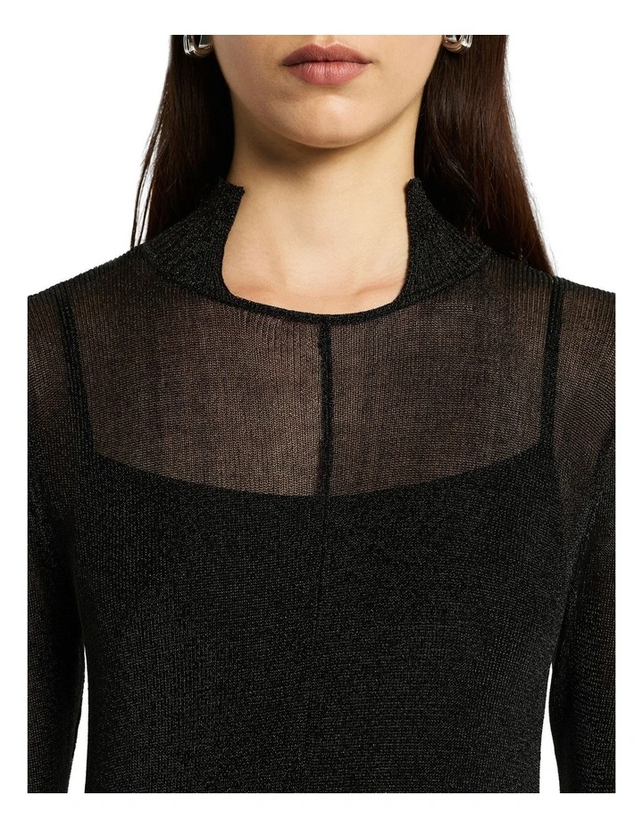 Lotus Long Sleeve Knit Dress in Metallic Black