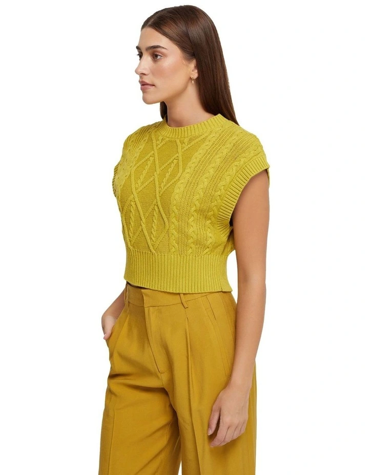 Carly Cable Knit Vest in Light Olive