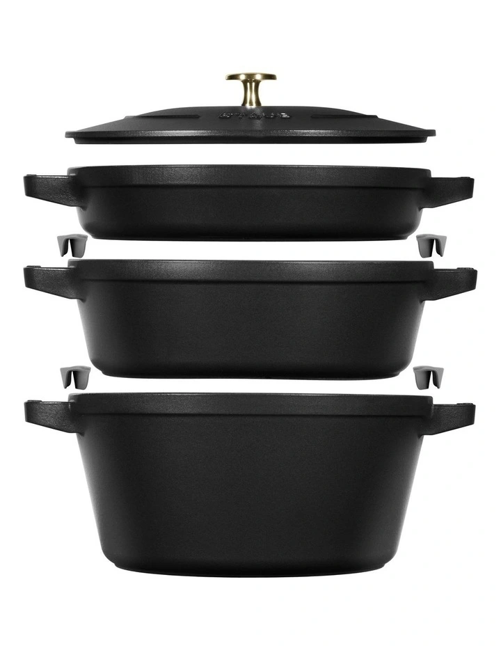 Stackables 3 Piece Cocotte Braiser Pan with Lid 24cm in Black