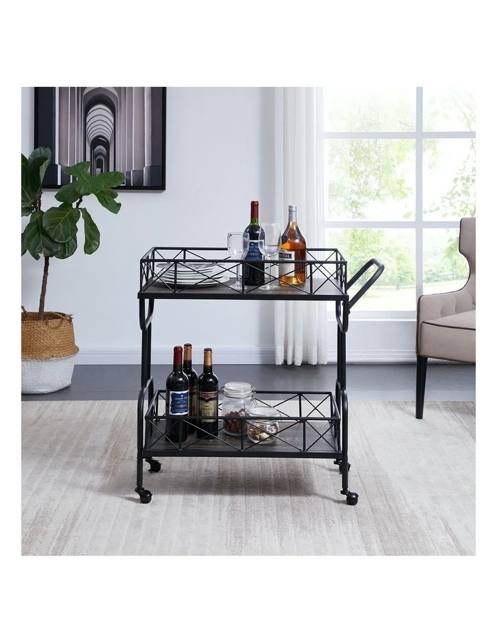 Drink Trolley Wood and Metal Bar Carts Vintage Grey