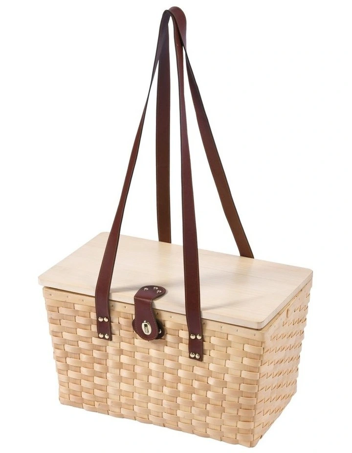 4 Person Barossa Natural Wicker Picnic Basket Set in Beige