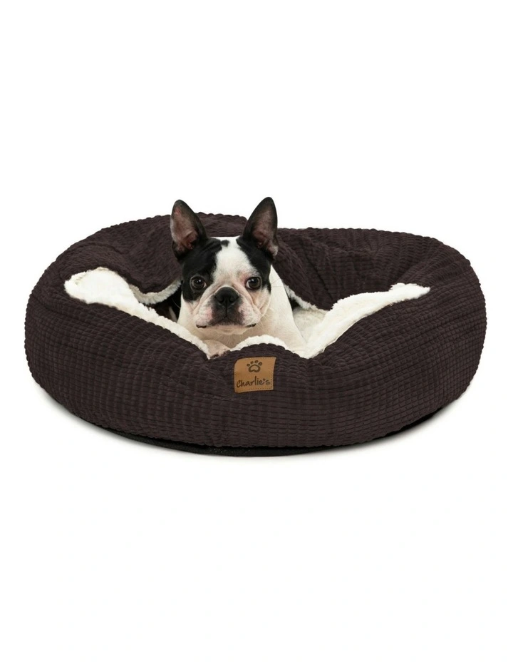 Snookie Hooded Calming Dog Bed in Espresso/Latte