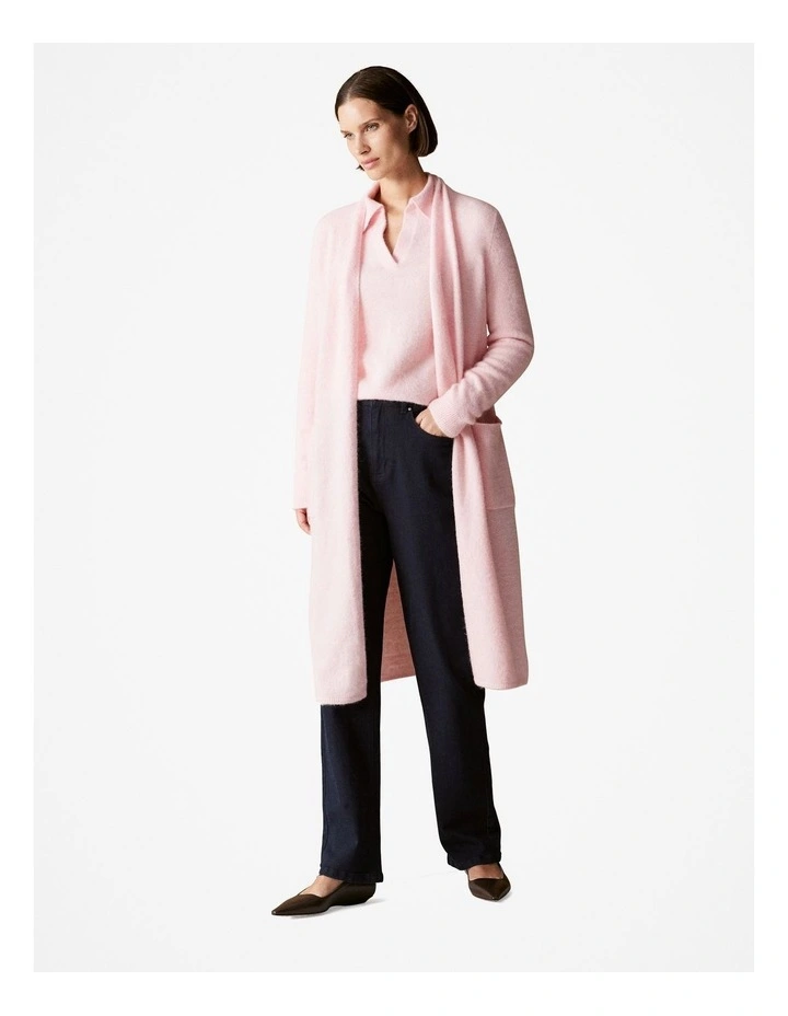 Alpaca Merino Blend Longline Cardigan in Blossom Pink