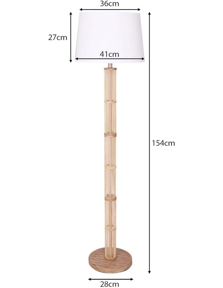 Rattan Floor Lamp with Off-White Linen Shade