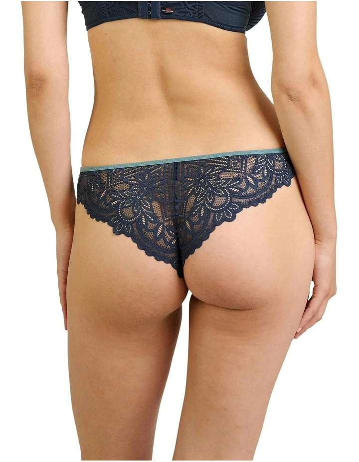 Lyse High Cut Cheeky Lace Tanga Brief in Blue