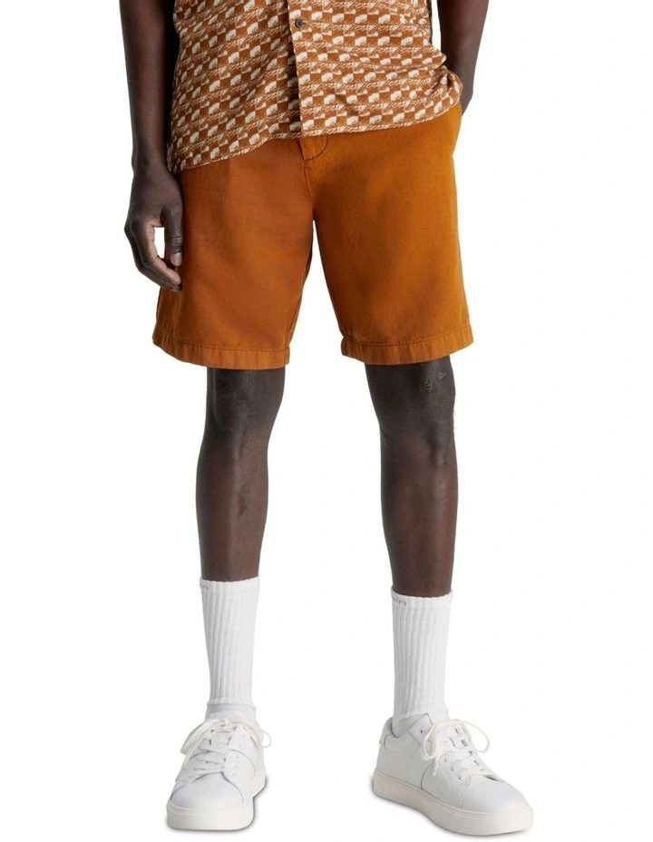 Cotton Linen Tencel Wide Leg Short in Brown