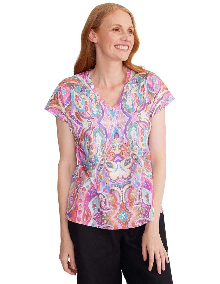 Angel Paisley Tee in Pink/White