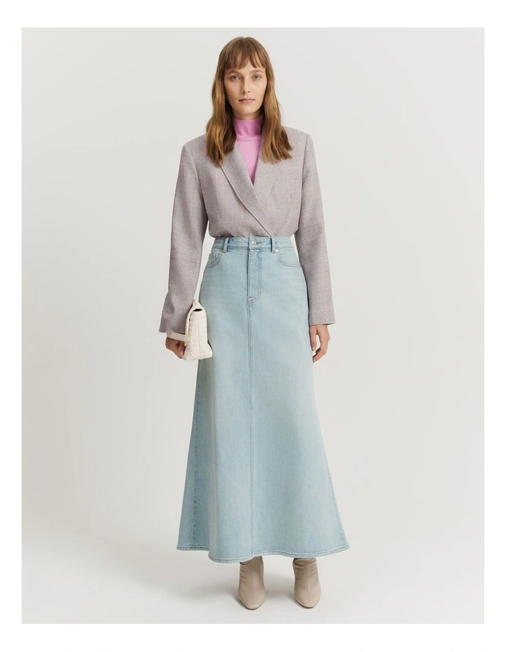 Flare Denim Maxi Skirt in Aged Soft Wash