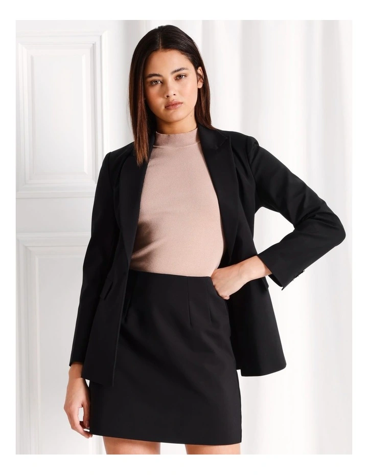 Organic Cotton Sateen Single Breasted Blazer in Black