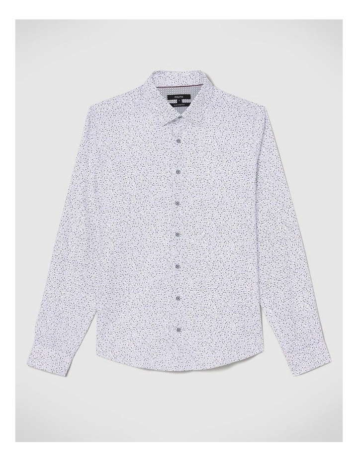 Long Sleeve Micro Floral Shirt in White/Navy