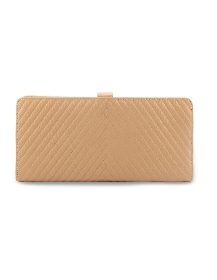 Chevron Leather Travel Wallet in Nude