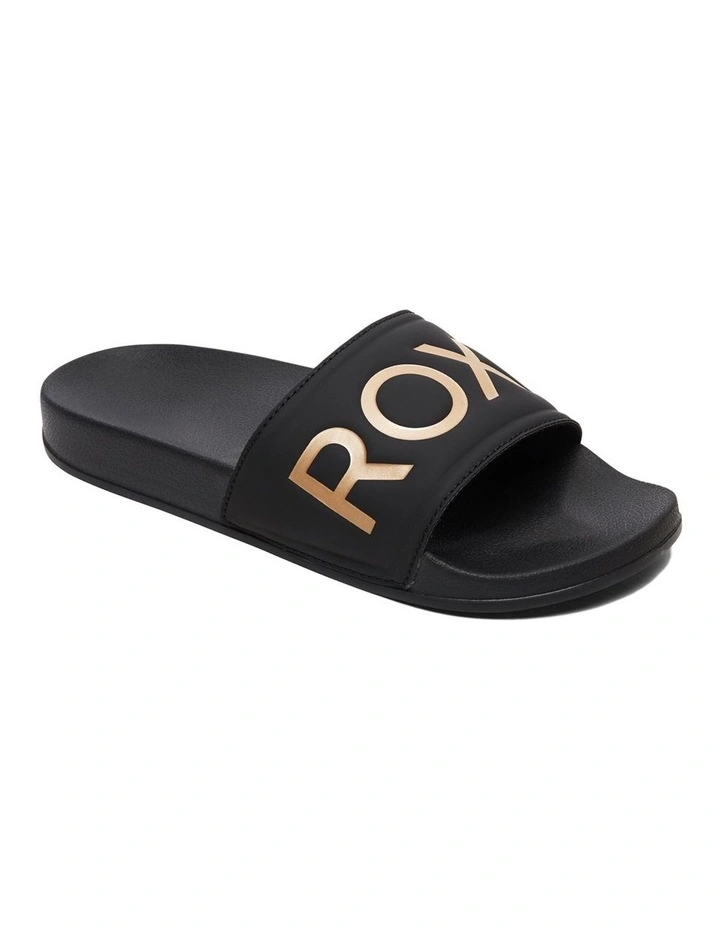 Slippy Slider Sandals in Black/M Gold
