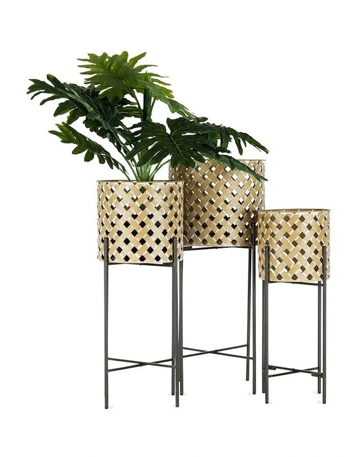Metal-Weave 'Cane' Stilted Planter Set of 3 in Multi